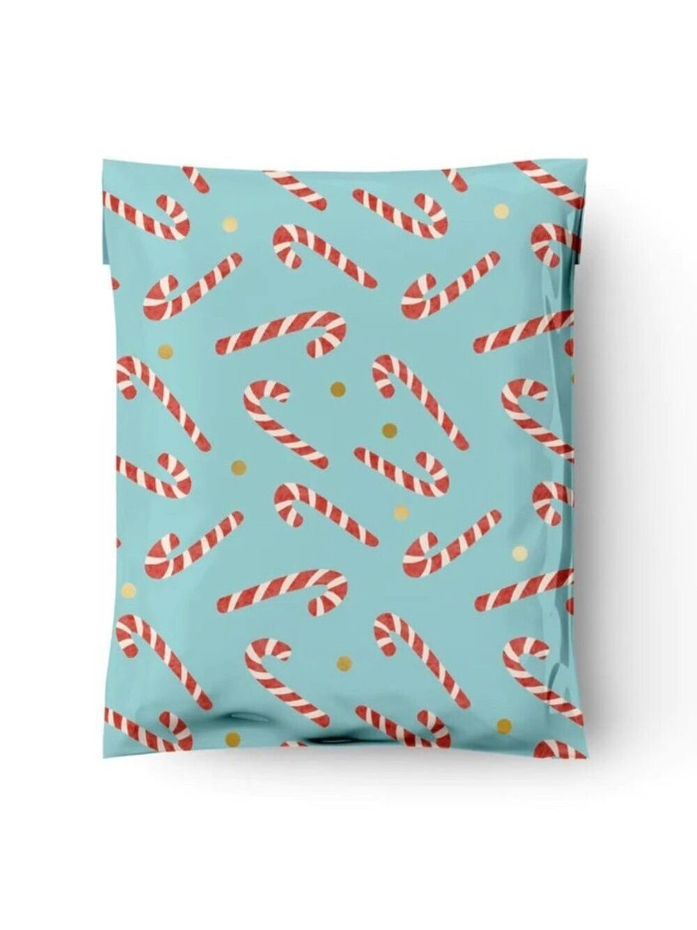 25 10X13 Poly Mailers Candy Canes Gold Dots, Shipping Envelopes PRICE IS FIRM - Picture 2 of 6